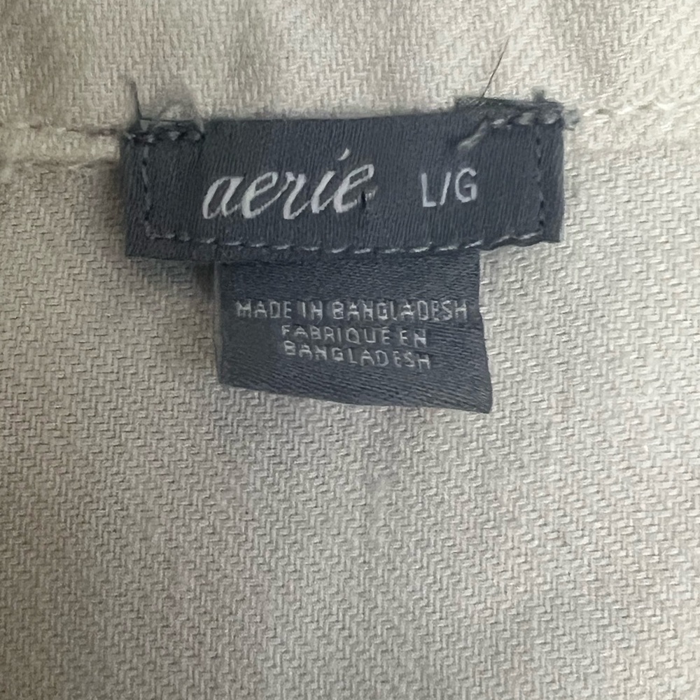 Aerie Utility Romper Sz L Cream Long Sleeve Button Front Drawstring Cotton Twill - Picture 5 of 10